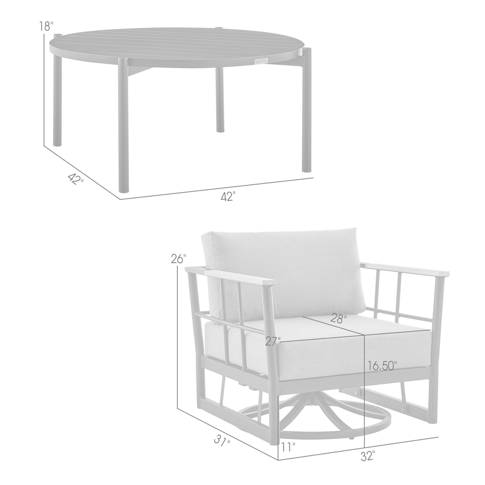 Shari and Tiffany 3 Piece Patio Outdoor Swivel Seating Set in Black Aluminum with Grey Cushions By Armen Living | Outdoor Sofas, Loveseats & Sectionals | Modishstore - 9