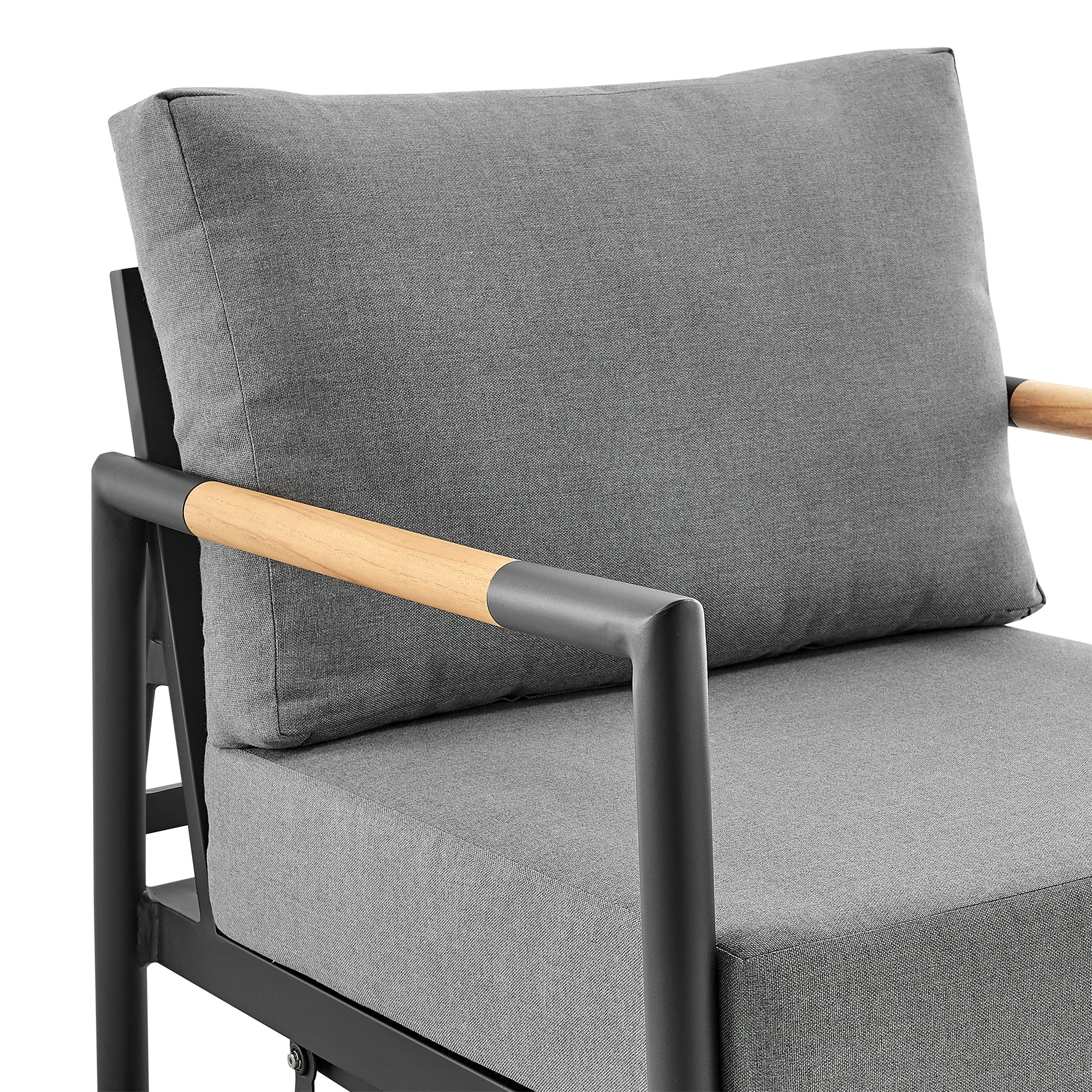 Royal and Tiffany 3 Piece Outdoor Patio Swivel Seating Set in Black Aluminum with Teak Wood and Grey Cushions By Armen Living | Outdoor Sofas, Loveseats & Sectionals | Modishstore - 7