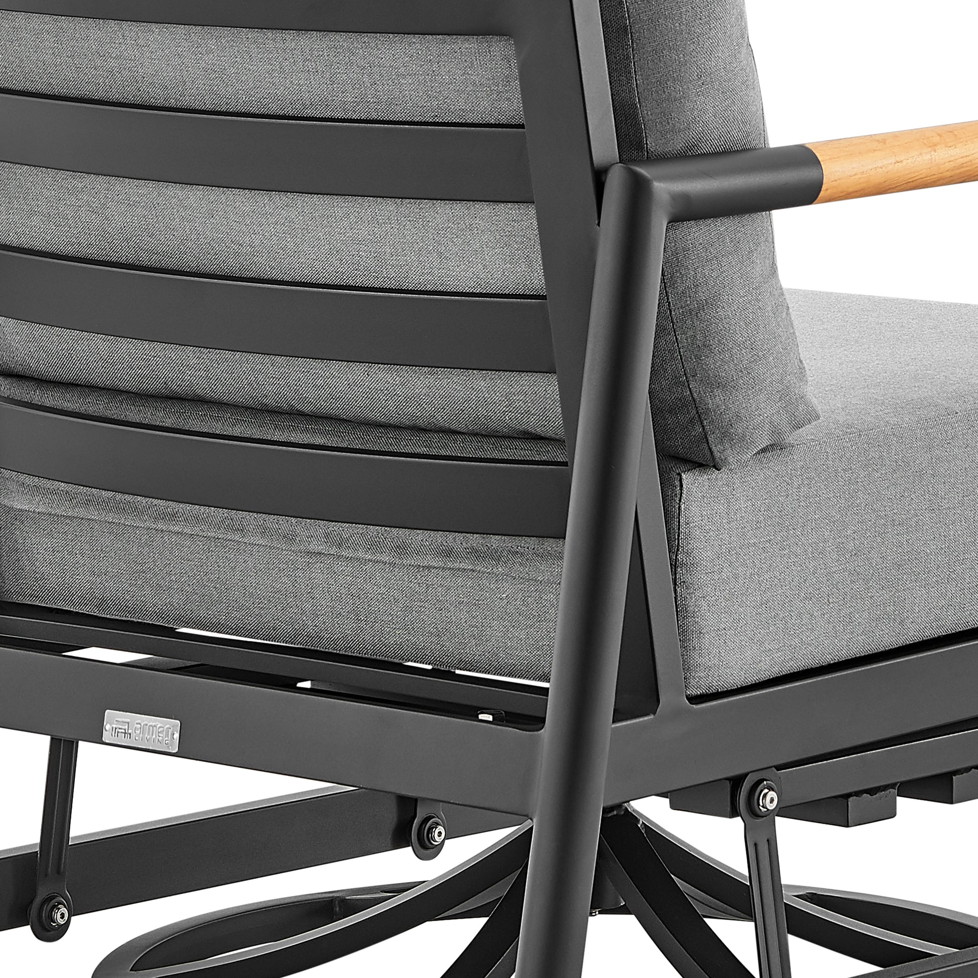 Royal and Tiffany 3 Piece Outdoor Patio Swivel Seating Set in Black Aluminum with Teak Wood and Grey Cushions By Armen Living | Outdoor Sofas, Loveseats & Sectionals | Modishstore - 10