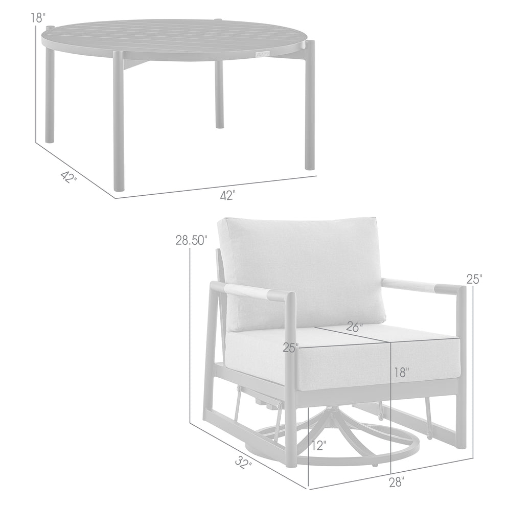 Royal and Tiffany 3 Piece Outdoor Patio Swivel Seating Set in Black Aluminum with Teak Wood and Grey Cushions By Armen Living | Outdoor Sofas, Loveseats & Sectionals | Modishstore - 9