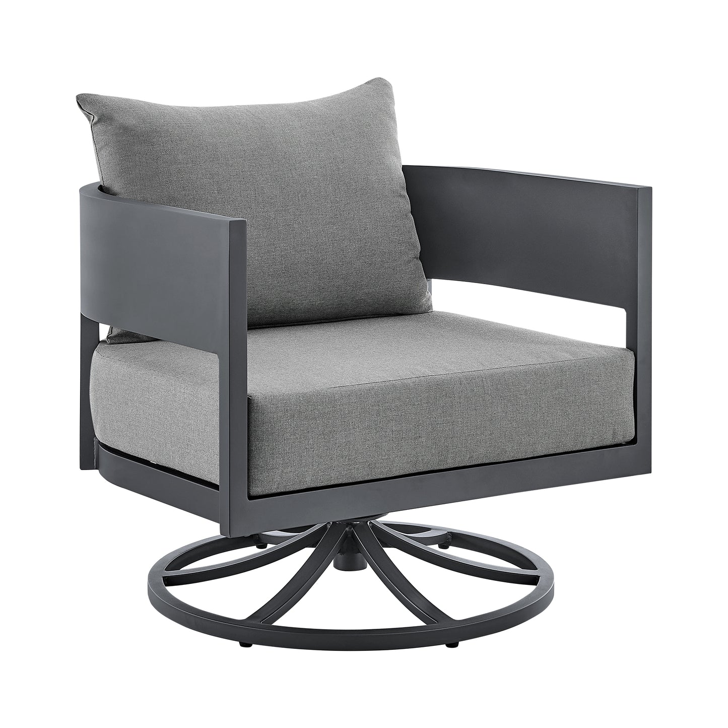 Argiope 3 Piece Patio Outdoor Swivel Seating Set in Dark Grey Aluminum with Grey Cushions By Armen Living | Outdoor Sofas, Loveseats & Sectionals | Modishstore - 3