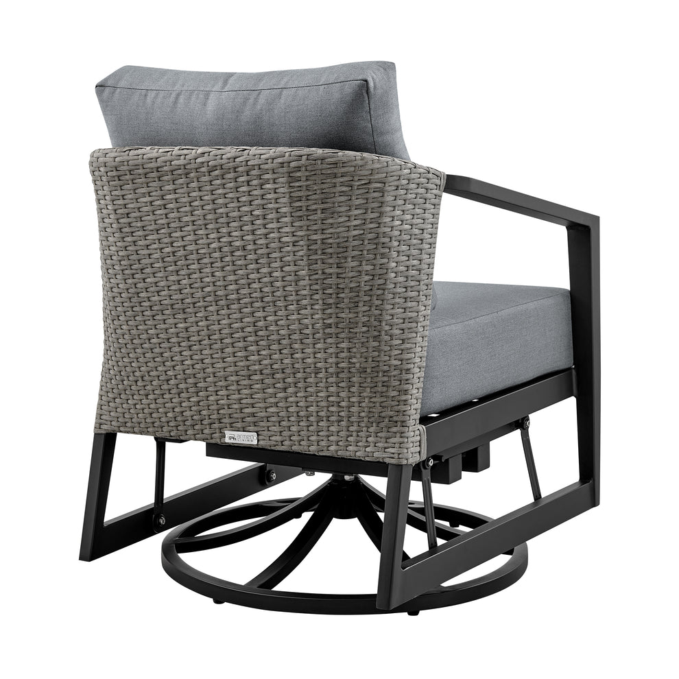 Aileen 3 Piece Patio Outdoor Swivel Seating Set in Black Aluminum with Grey Wicker and Cushions By Armen Living | Outdoor Sofas, Loveseats & Sectionals | Modishstore - 5
