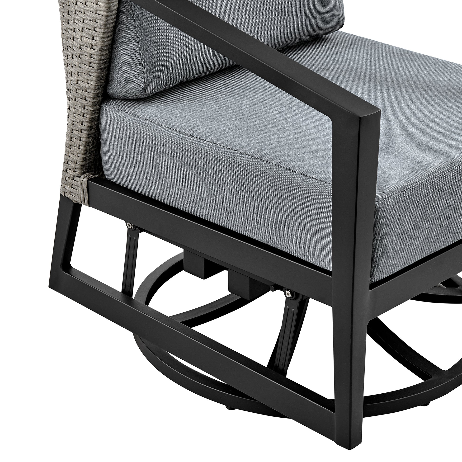 Aileen 3 Piece Patio Outdoor Swivel Seating Set in Black Aluminum with Grey Wicker and Cushions By Armen Living | Outdoor Sofas, Loveseats & Sectionals | Modishstore - 7
