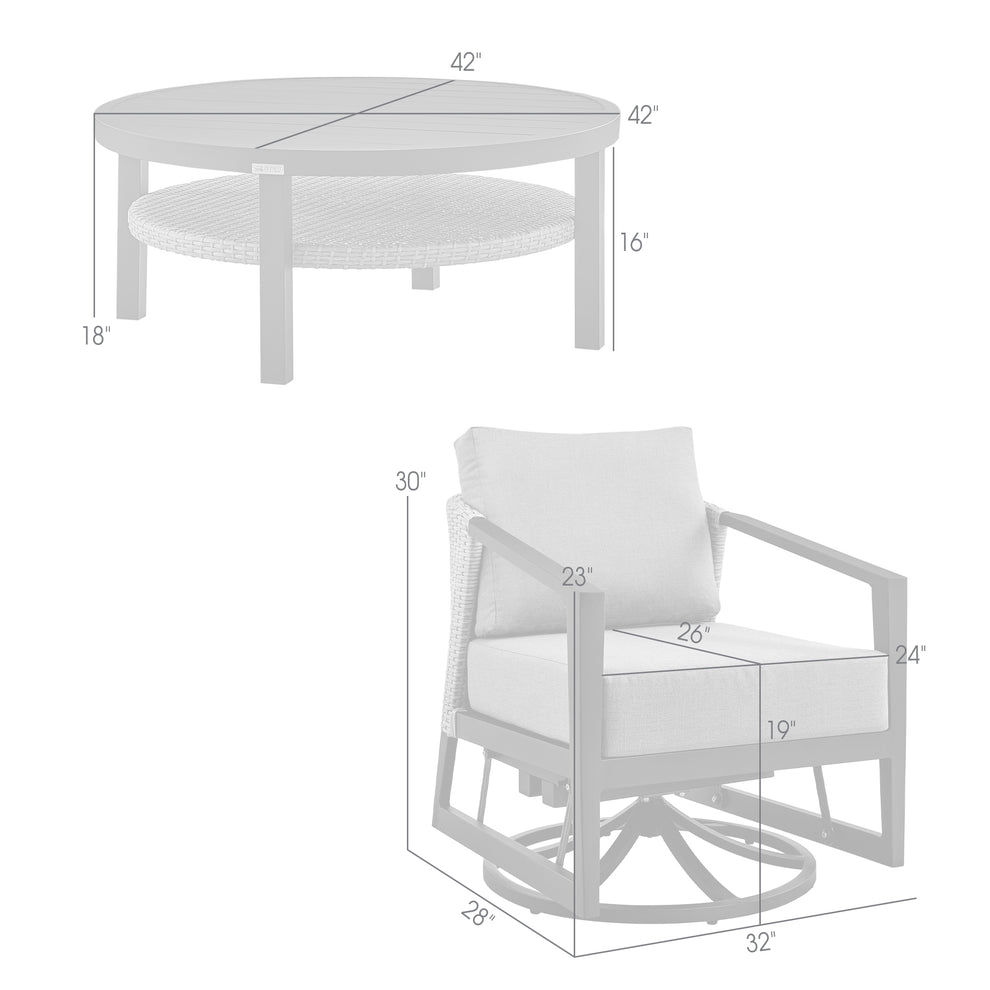 Aileen 3 Piece Patio Outdoor Swivel Seating Set in Black Aluminum with Grey Wicker and Cushions By Armen Living | Outdoor Sofas, Loveseats & Sectionals | Modishstore - 9