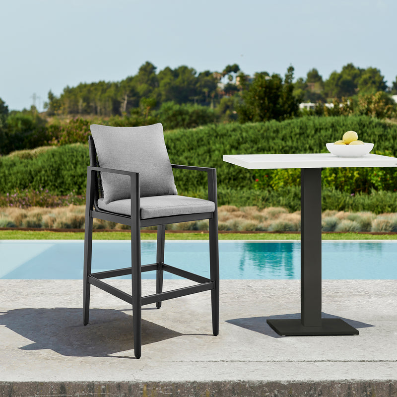 Grand Outdoor Patio Counter Height Bar Stool in Aluminum with Grey