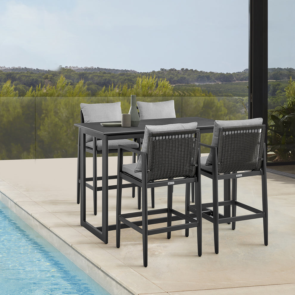 Grand Outdoor Patio Bar Stool in Aluminum with Grey Cushions By Armen Living | Bar Stools | Modishstore - 3