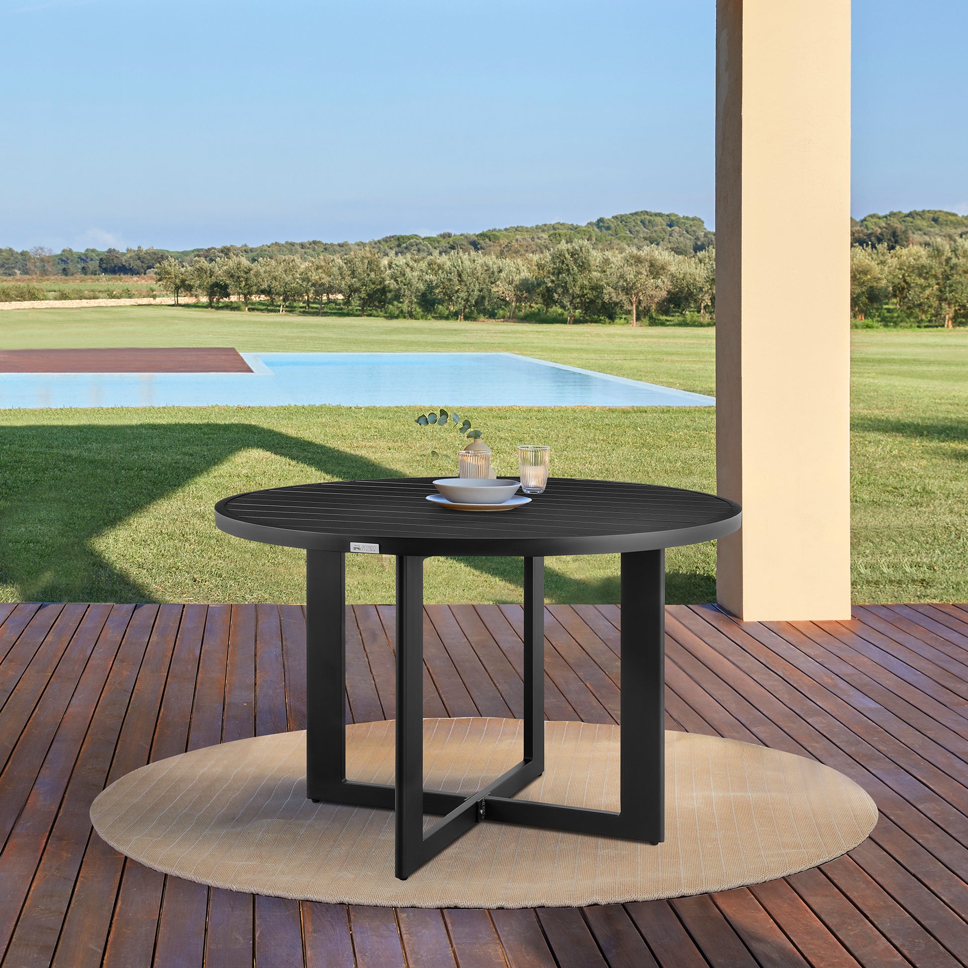 Grand Outdoor Patio Round Dining Table in Aluminum By Armen Living | Outdoor Tables | Modishstore