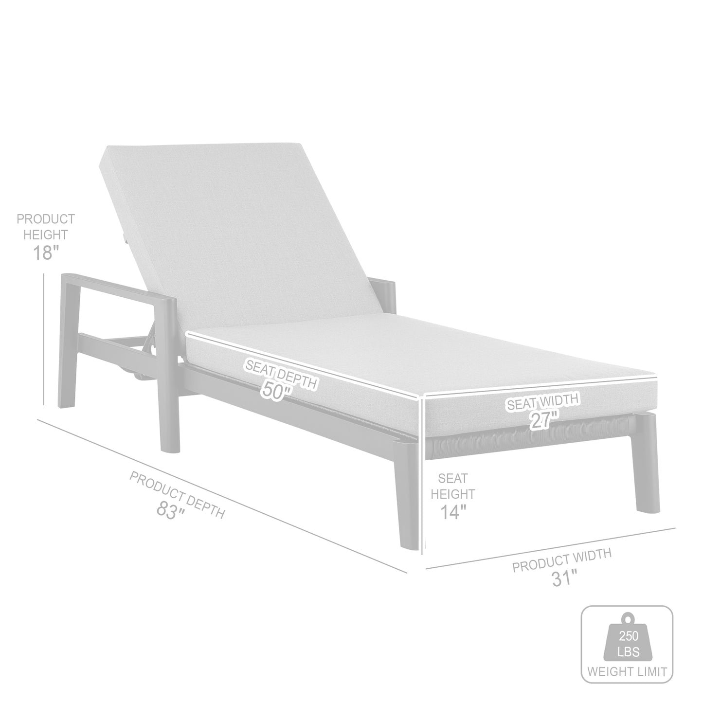 Grand Outdoor Patio Adjustable Chaise Lounge Chair in Aluminum with Grey Cushions By Armen Living | Outdoor Chaise Lounges | Modishstore - 9