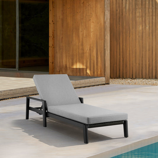 Grand Outdoor Patio Adjustable Chaise Lounge Chair in Aluminum with Grey Cushions By Armen Living | Outdoor Chaise Lounges | Modishstore