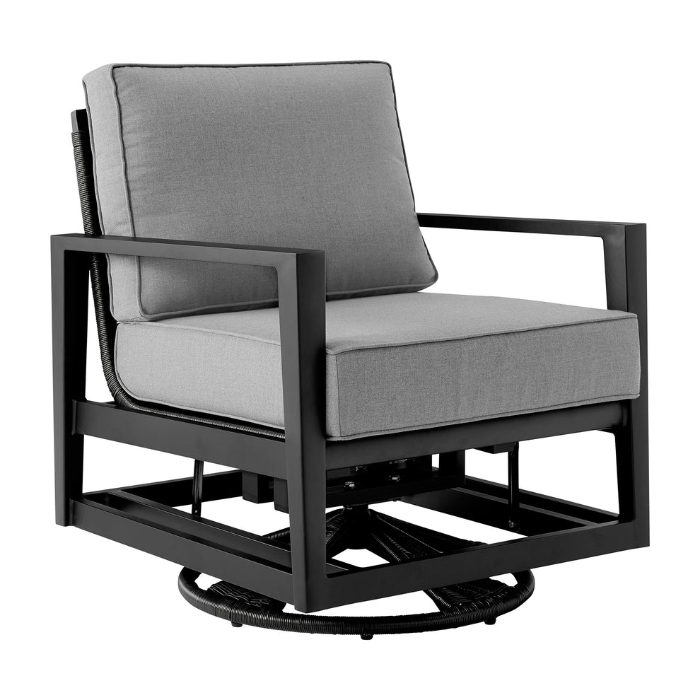 Grand Black Aluminum Outdoor Swivel Glider Chair with Dark Gray Cushions By Armen Living | Outdoor Chairs | Modishstore - 2