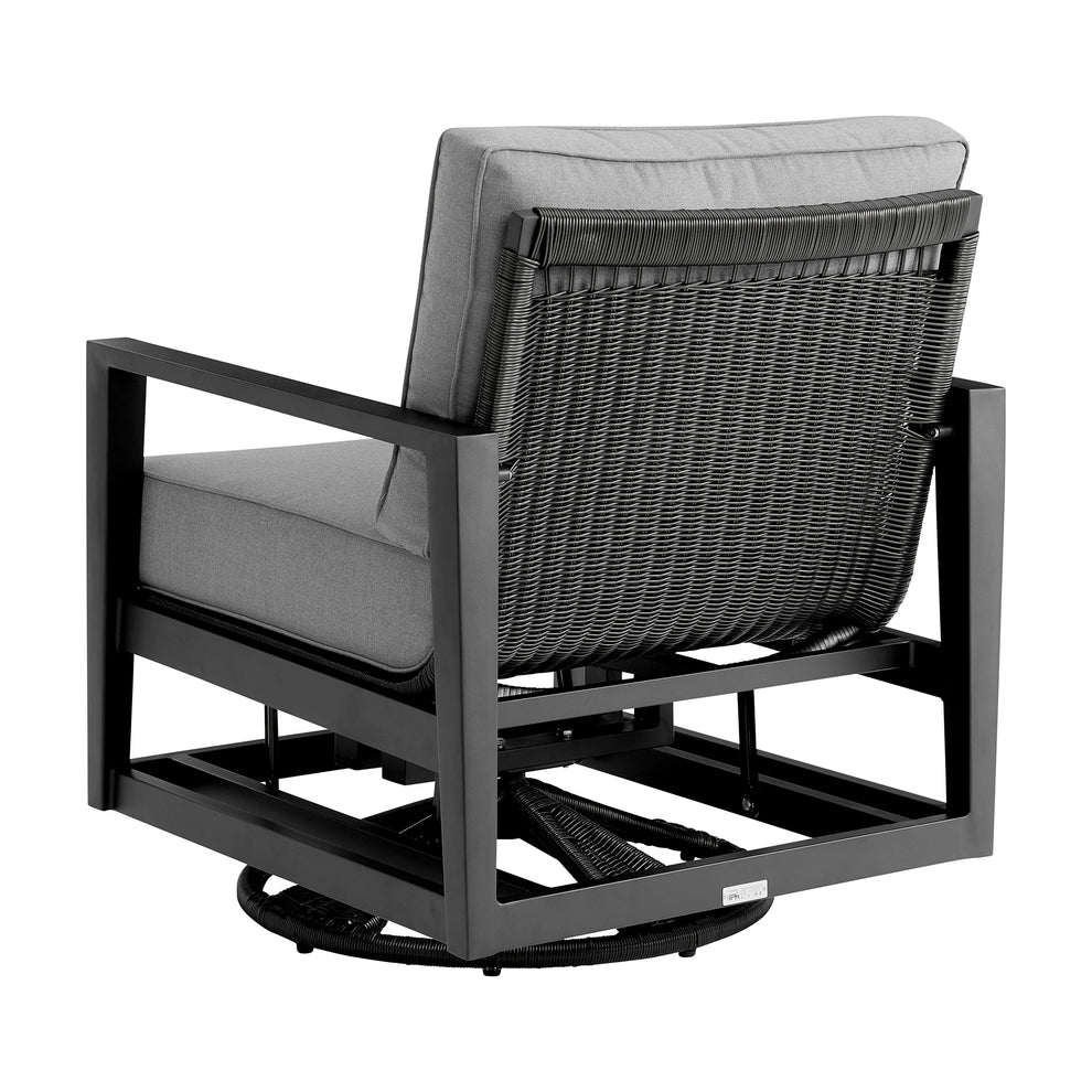 Grand Black Aluminum Outdoor Swivel Glider Chair with Dark Gray Cushions By Armen Living | Outdoor Chairs | Modishstore - 5