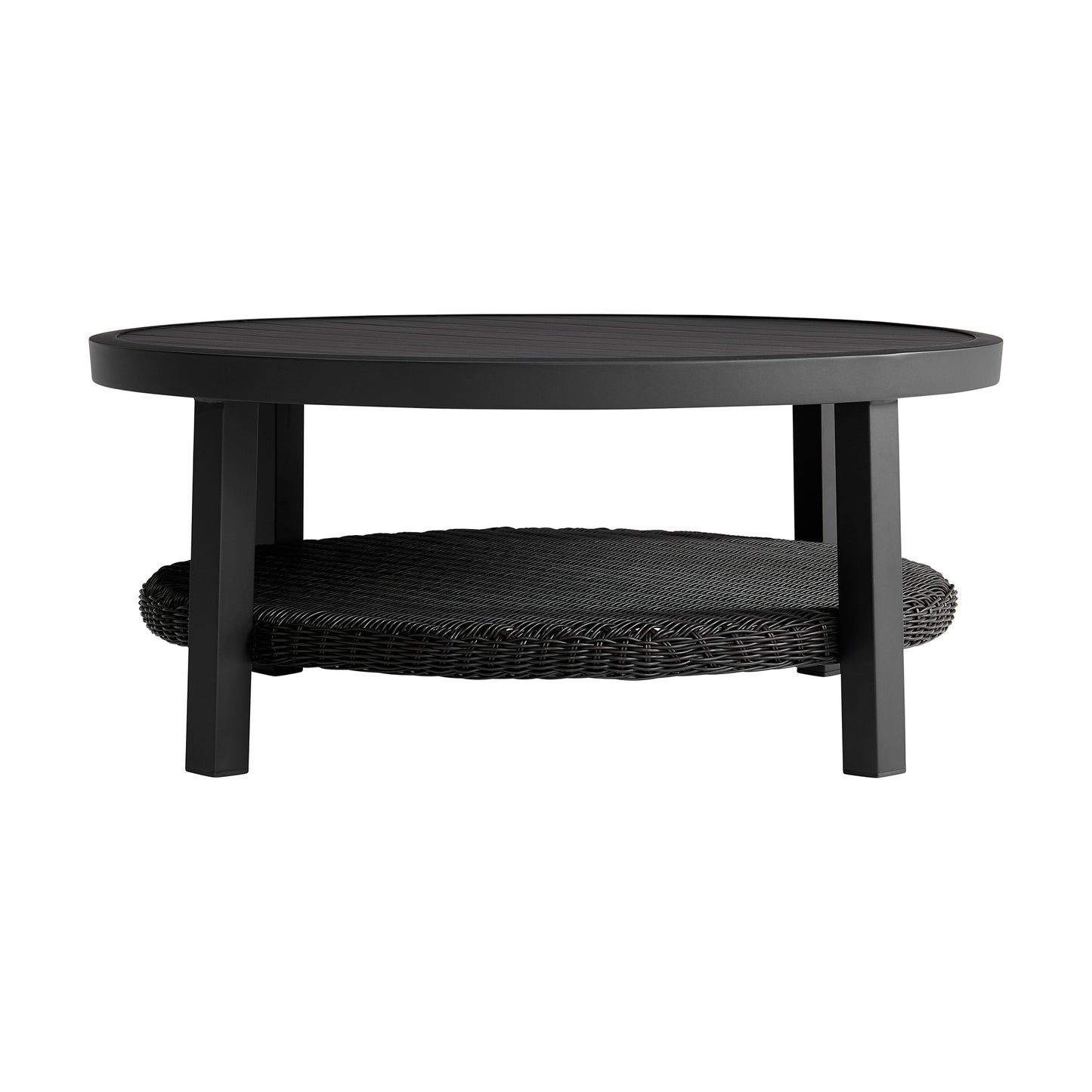 Grand Black Aluminum Outdoor Round Conversation Table with Wicker Shelf By Armen Living | Outdoor Tables | Modishstore - 2