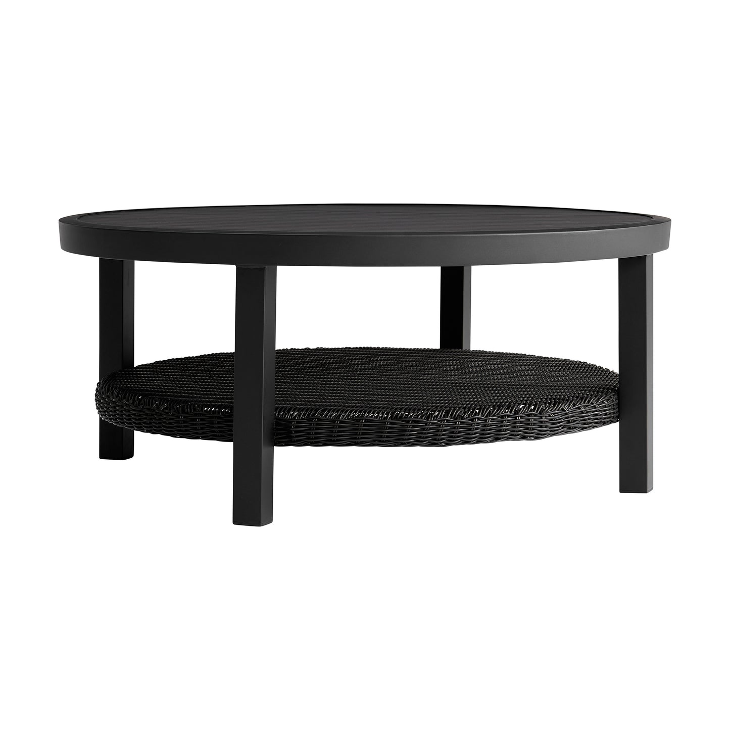 Grand Black Aluminum Outdoor Round Conversation Table with Wicker Shelf By Armen Living | Outdoor Tables | Modishstore - 4