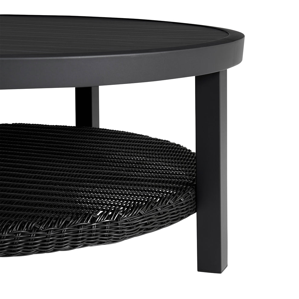 Grand Black Aluminum Outdoor Round Conversation Table with Wicker Shelf By Armen Living | Outdoor Tables | Modishstore - 5