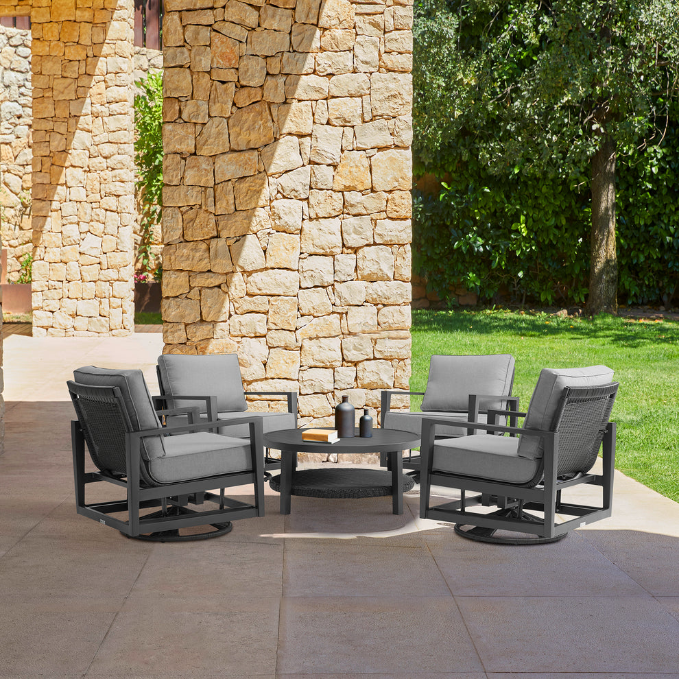Grand Black Aluminum Outdoor Round Conversation Table with Wicker Shelf By Armen Living | Outdoor Tables | Modishstore - 3