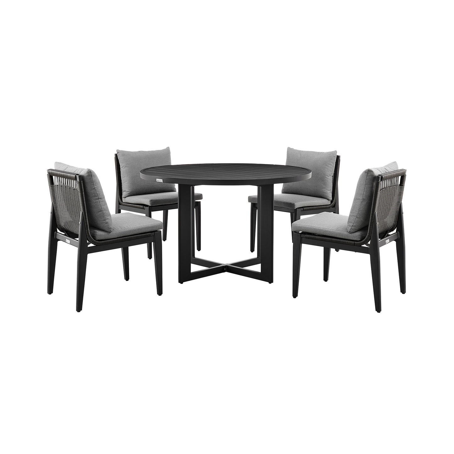 Grand Outdoor Patio 5-Piece Round Dining Table Set in Aluminum with Grey Cushions By Armen Living | Outdoor Dining Sets | Modishstore - 2