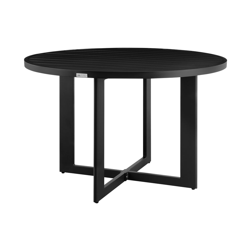 Grand Outdoor Patio 5-Piece Round Dining Table Set in Aluminum with Grey Cushions By Armen Living | Outdoor Dining Sets | Modishstore - 5
