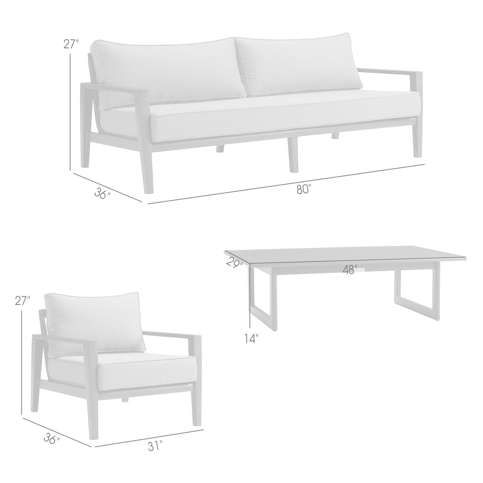 Grand 4 Piece Black Aluminum Outdoor Seating Set with Dark Gray Cushions By Armen Living | Outdoor Sofas, Loveseats & Sectionals | Modishstore - 9