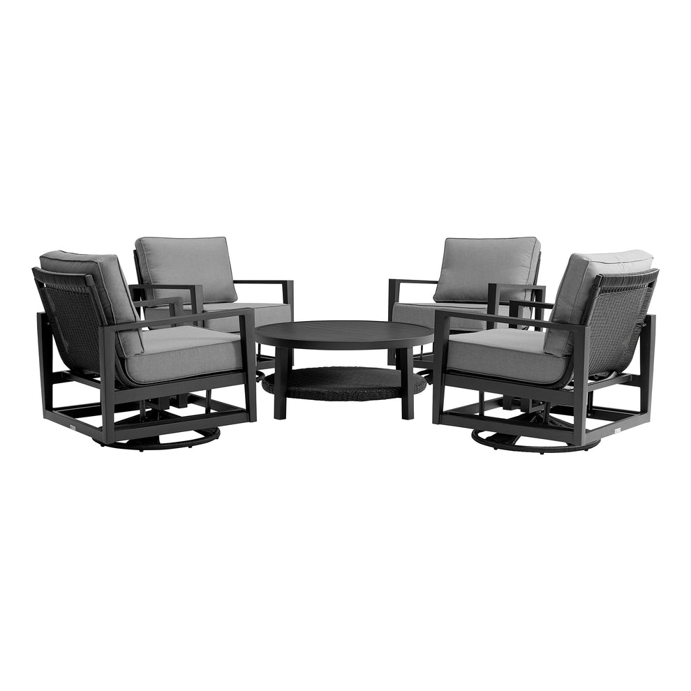 Grand 5 Piece Black Aluminum Outdoor Seating Set with Dark Gray Cushions By Armen Living | Outdoor Sofas, Loveseats & Sectionals | Modishstore - 2