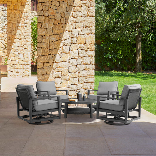 Grand 5 Piece Black Aluminum Outdoor Seating Set with Dark Gray Cushions By Armen Living | Outdoor Sofas, Loveseats & Sectionals | Modishstore