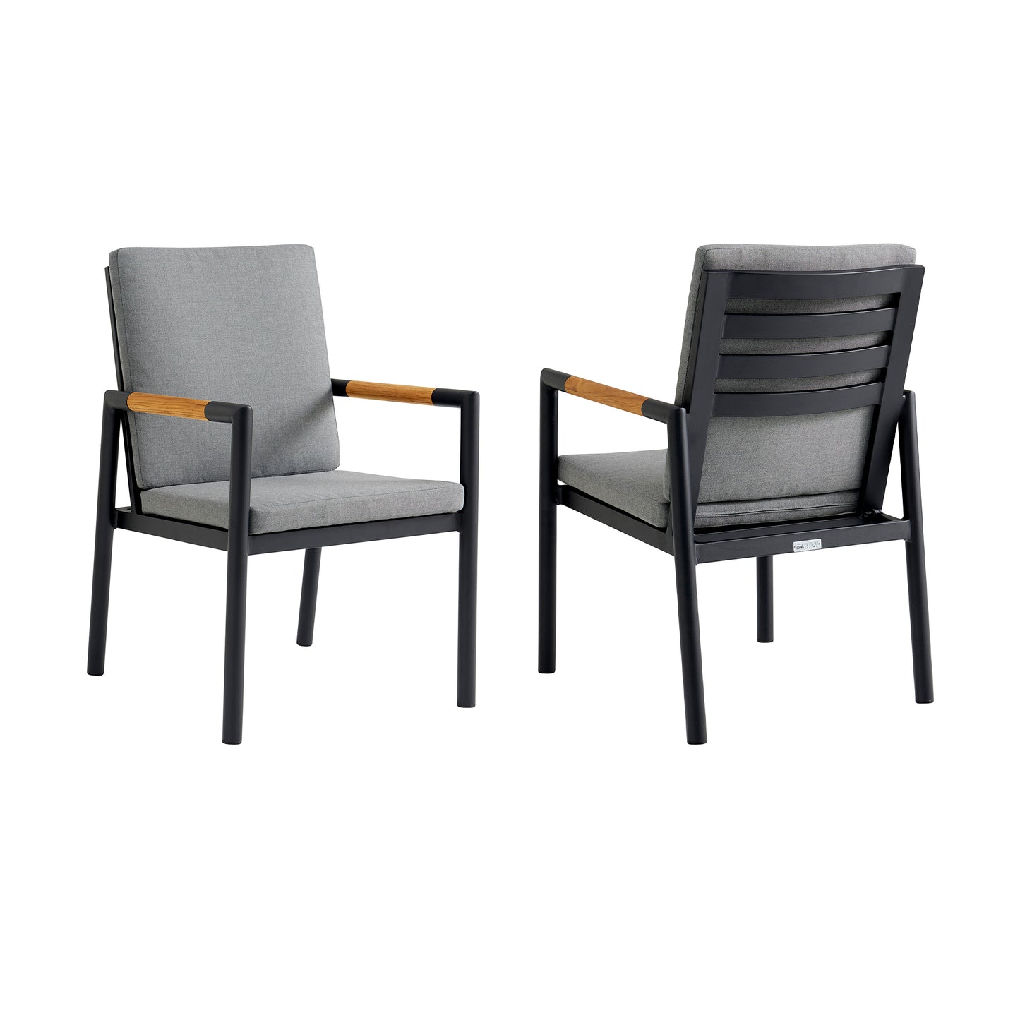 Royal Black Aluminum and Teak Outdoor Dining Chair with Dark Gray Fabric - Set of 2 By Armen Living | Outdoor Chairs | Modishstore - 2