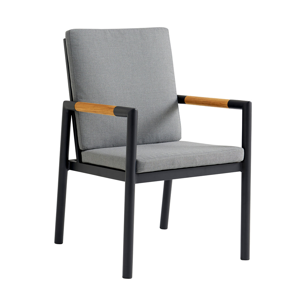 Royal Black Aluminum and Teak Outdoor Dining Chair with Dark Gray Fabric - Set of 2 By Armen Living | Outdoor Chairs | Modishstore - 4