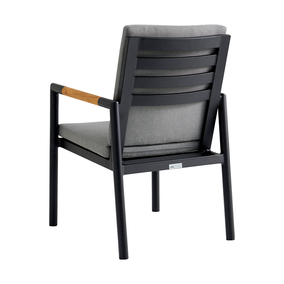 Royal Black Aluminum and Teak Outdoor Dining Chair with Dark Gray Fabric - Set of 2 By Armen Living | Outdoor Chairs | Modishstore - 6