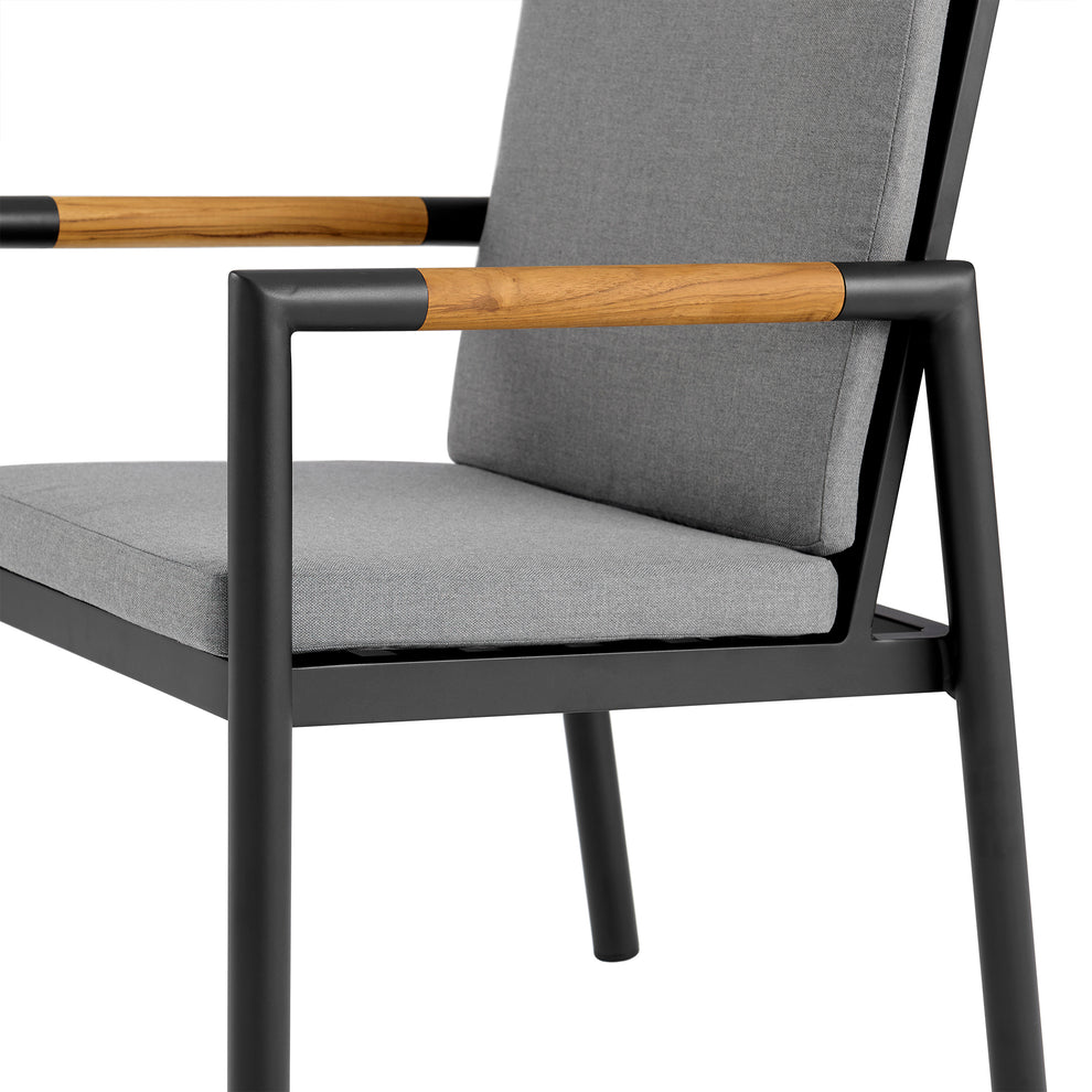Royal Black Aluminum and Teak Outdoor Dining Chair with Dark Gray Fabric - Set of 2 By Armen Living | Outdoor Chairs | Modishstore - 8