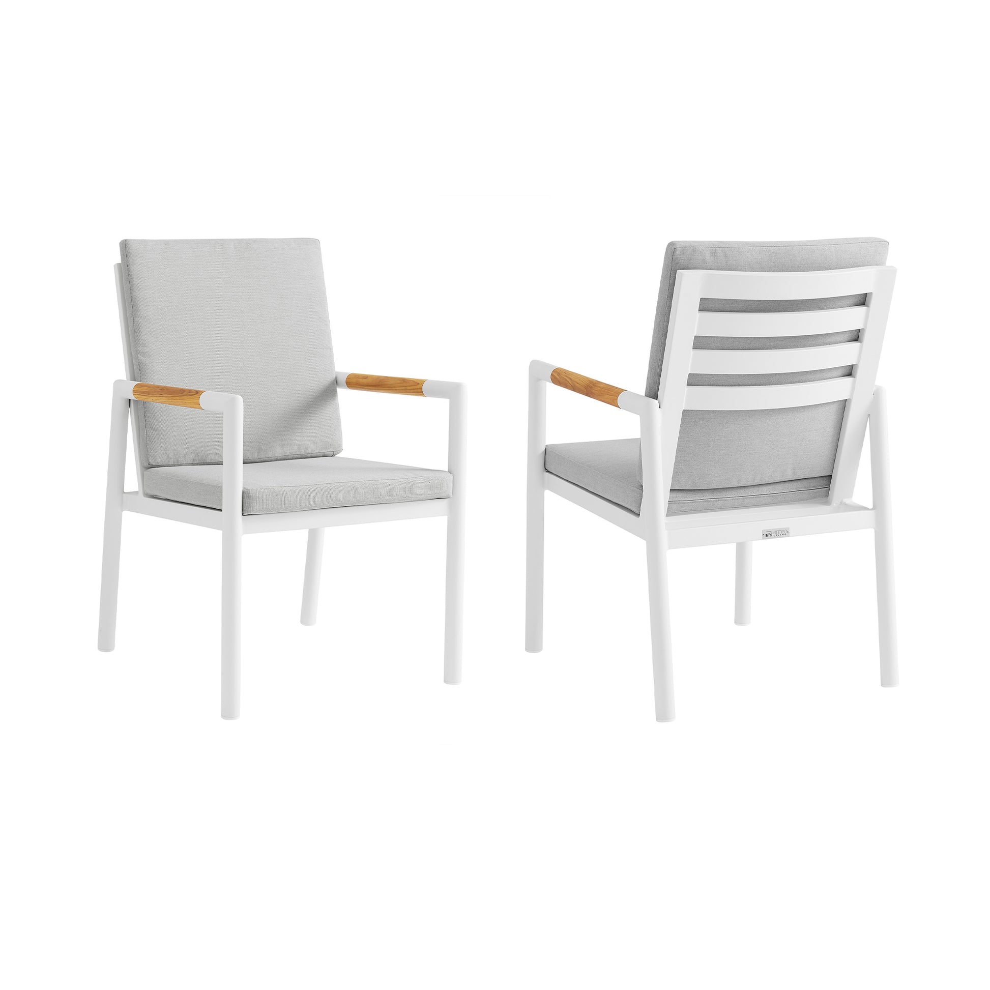 Royal White Aluminum and Teak Outdoor Dining Chair with Light Gray Fabric - Set of 2 By Armen Living | Outdoor Chairs | Modishstore - 2