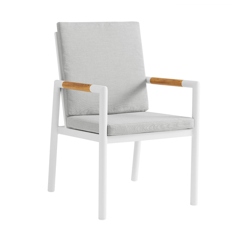 Royal White Aluminum and Teak Outdoor Dining Chair with Light Gray Fabric - Set of 2 By Armen Living | Outdoor Chairs | Modishstore - 4