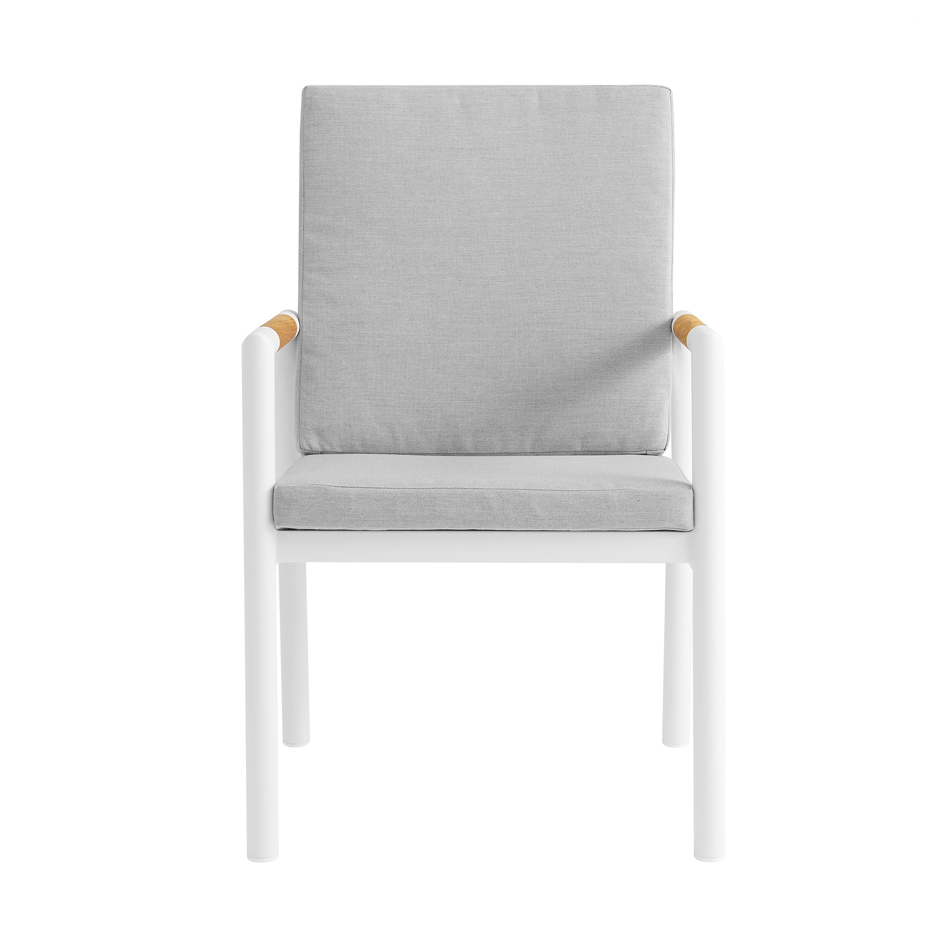 Royal White Aluminum and Teak Outdoor Dining Chair with Light Gray Fabric - Set of 2 By Armen Living | Outdoor Chairs | Modishstore - 5