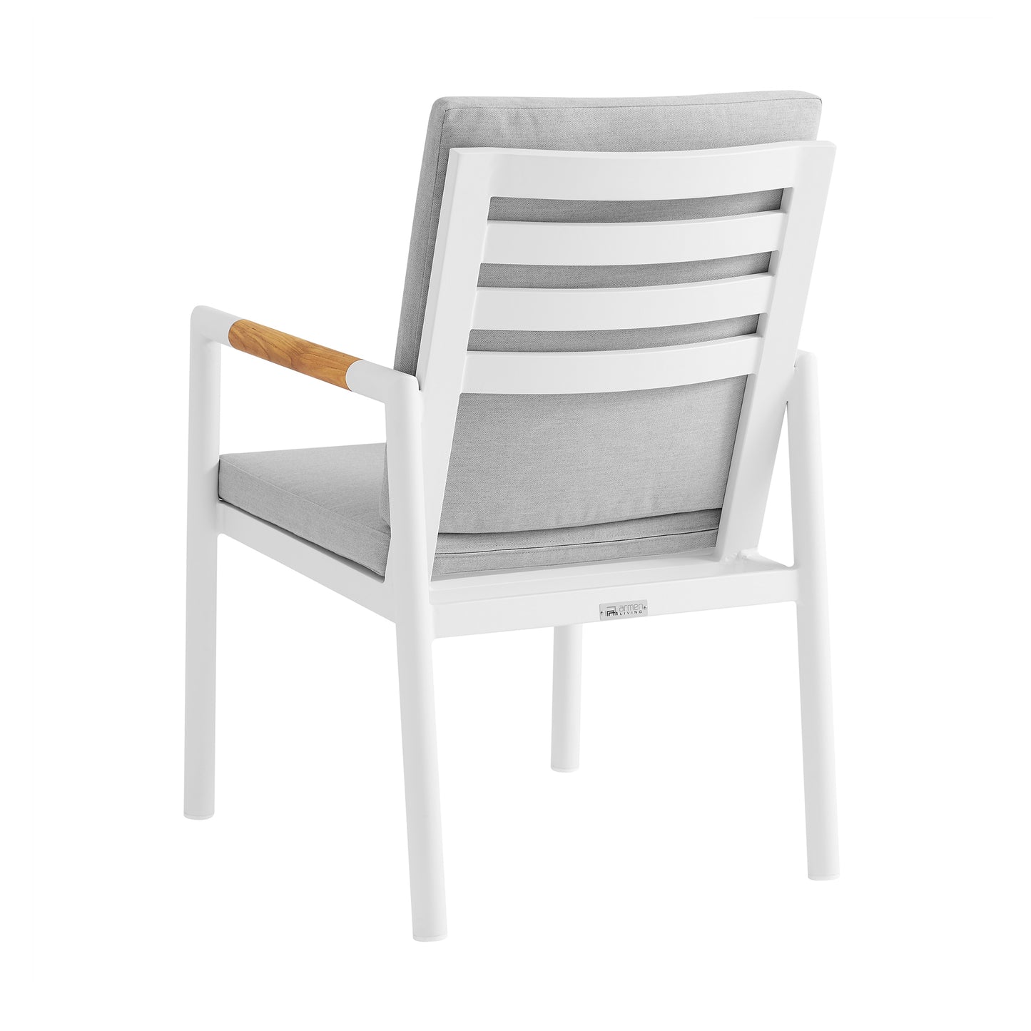 Royal White Aluminum and Teak Outdoor Dining Chair with Light Gray Fabric - Set of 2 By Armen Living | Outdoor Chairs | Modishstore - 6