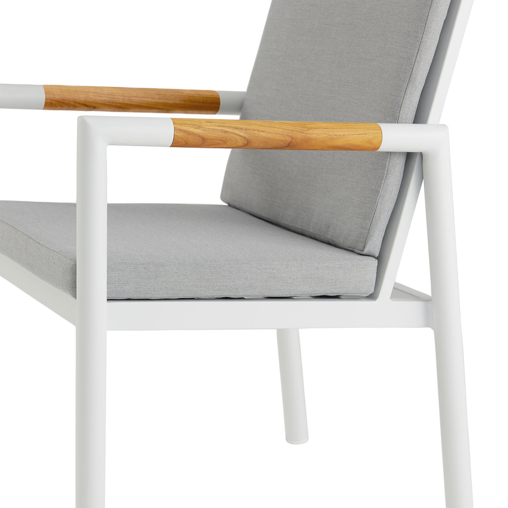Royal White Aluminum and Teak Outdoor Dining Chair with Light Gray Fabric - Set of 2 By Armen Living | Outdoor Chairs | Modishstore - 8