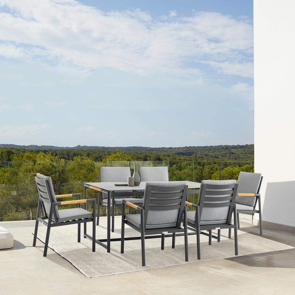 Royal Black Aluminum and Teak Outdoor Dining Table with Stone Top By Armen Living | Outdoor Tables | Modishstore - 3