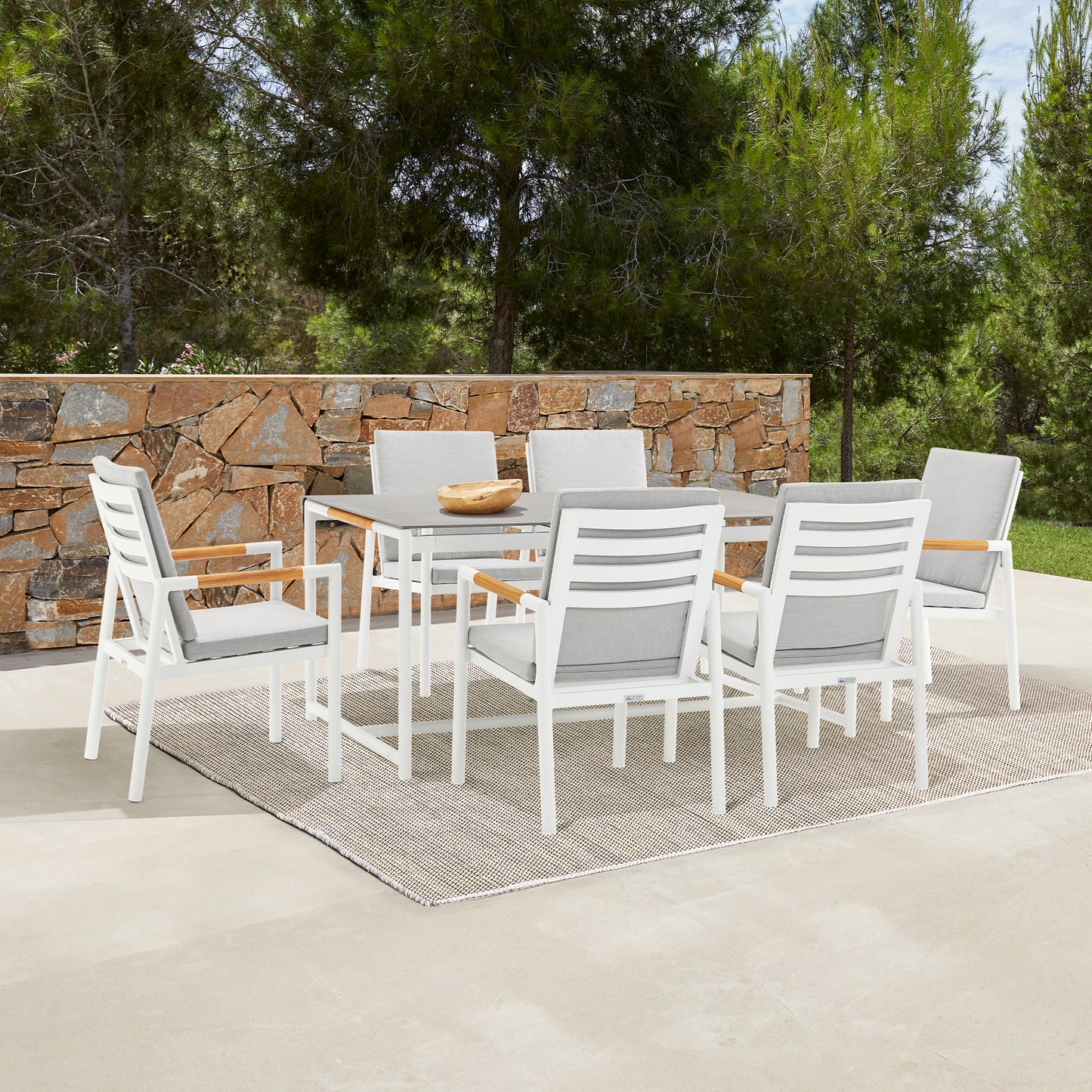 Royal White Aluminum and Teak Outdoor Dining Table with Stone Top By Armen Living | Outdoor Tables | Modishstore - 3