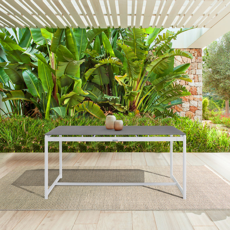Royal White Aluminum and Teak Outdoor Dining Table with Stone Top By Armen Living | Outdoor Tables | Modishstore