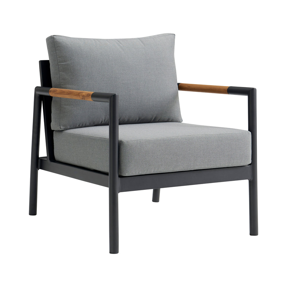 Royal 4 Piece Black Aluminum and Teak Outdoor Seating Set with Dark Gray Cushions By Armen Living | Outdoor Sofas, Loveseats & Sectionals | Modishstore - 5
