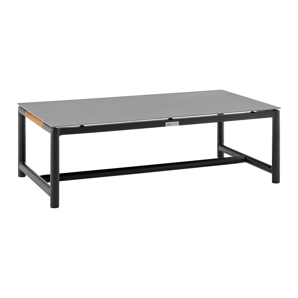 Royal 4 Piece Black Aluminum and Teak Outdoor Seating Set with Dark Gray Cushions By Armen Living | Outdoor Sofas, Loveseats & Sectionals | Modishstore - 7