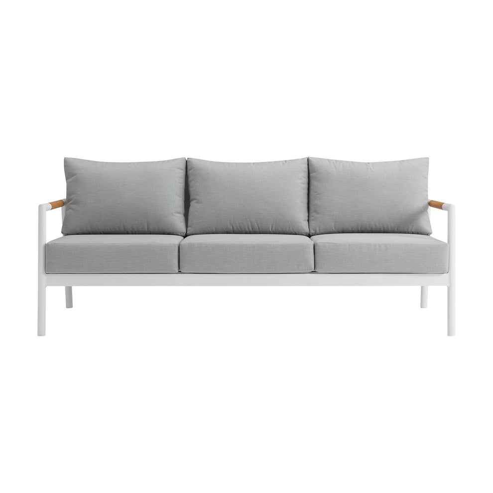 Royal 4 Piece White Aluminum and Teak Outdoor Seating Set with Light Gray Cushions By Armen Living | Outdoor Sofas, Loveseats & Sectionals | Modishstore - 3