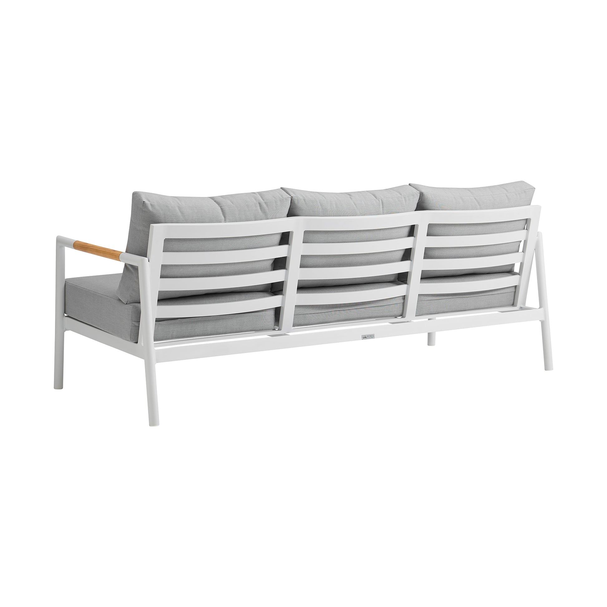 Royal 4 Piece White Aluminum and Teak Outdoor Seating Set with Light Gray Cushions By Armen Living | Outdoor Sofas, Loveseats & Sectionals | Modishstore - 4