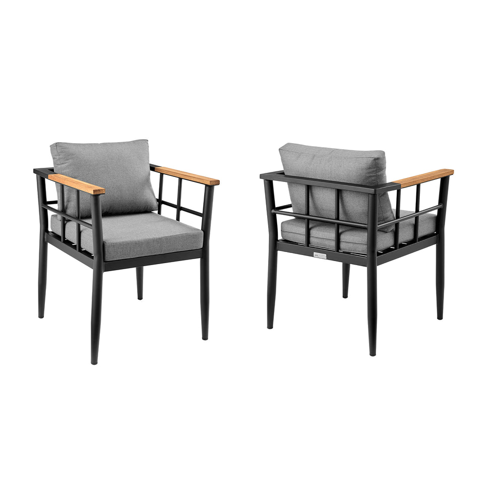 Beowulf Outdoor Patio Dining Chair in Aluminum and Teak with Grey Cushions – Set of 2 By Armen Living | Outdoor Chairs | Modishstore - 2