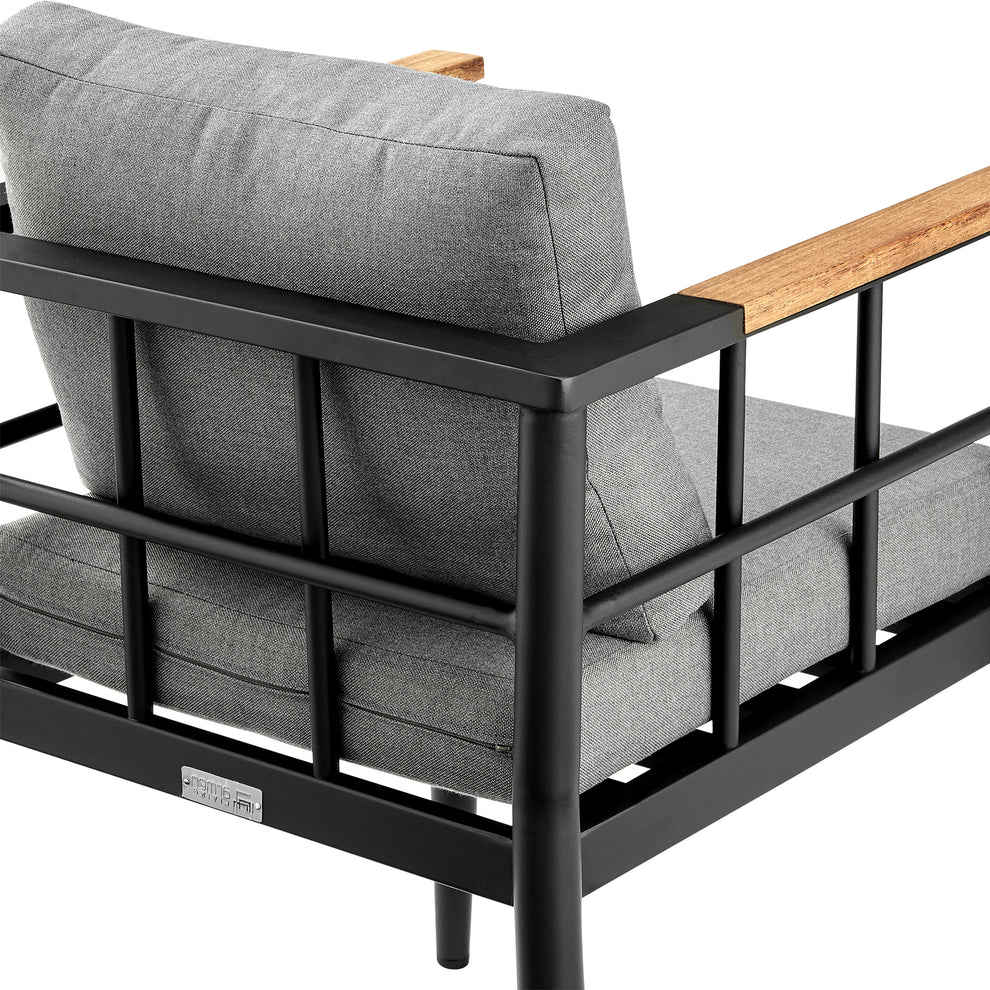 Beowulf Outdoor Patio 7-Piece Dining Table Set in Aluminum and Teak with Grey Cushions By Armen Living | Outdoor Dining Sets | Modishstore - 7
