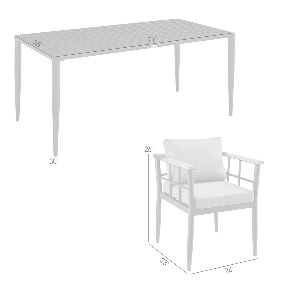 Beowulf Outdoor Patio 7-Piece Dining Table Set in Aluminum and Teak with Grey Cushions By Armen Living | Outdoor Dining Sets | Modishstore - 9