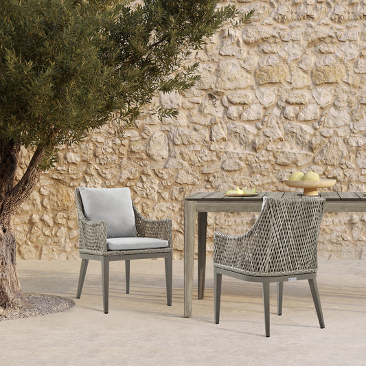 Silvana Outdoor Wicker and Aluminum Gray Dining Chair with Beige Cushions - Set of 2 By Armen Living | Outdoor Chairs | Modishstore