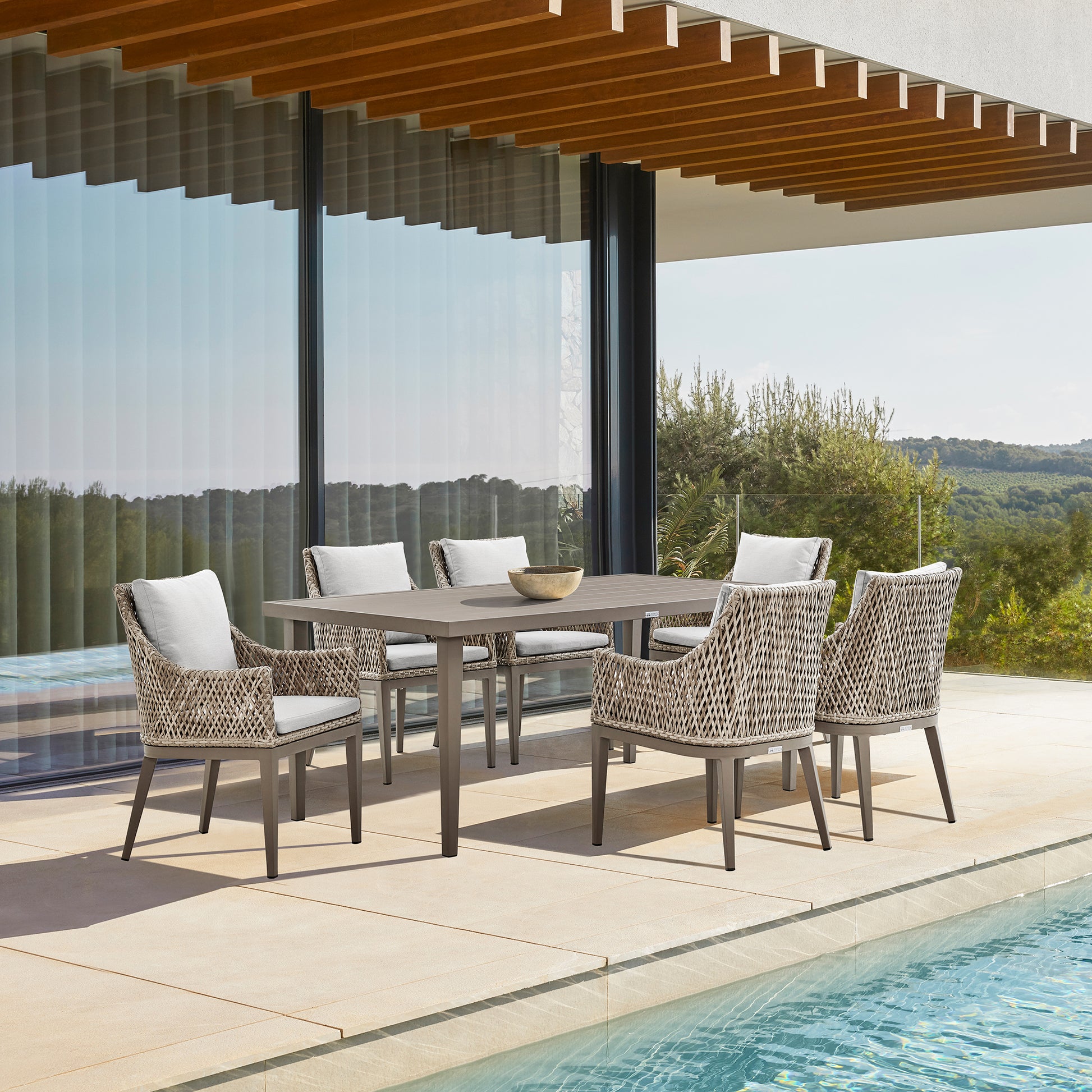 Silvana Outdoor Wicker and Aluminum Gray Dining Chair with Beige Cushions - Set of 2 By Armen Living | Outdoor Chairs | Modishstore - 3