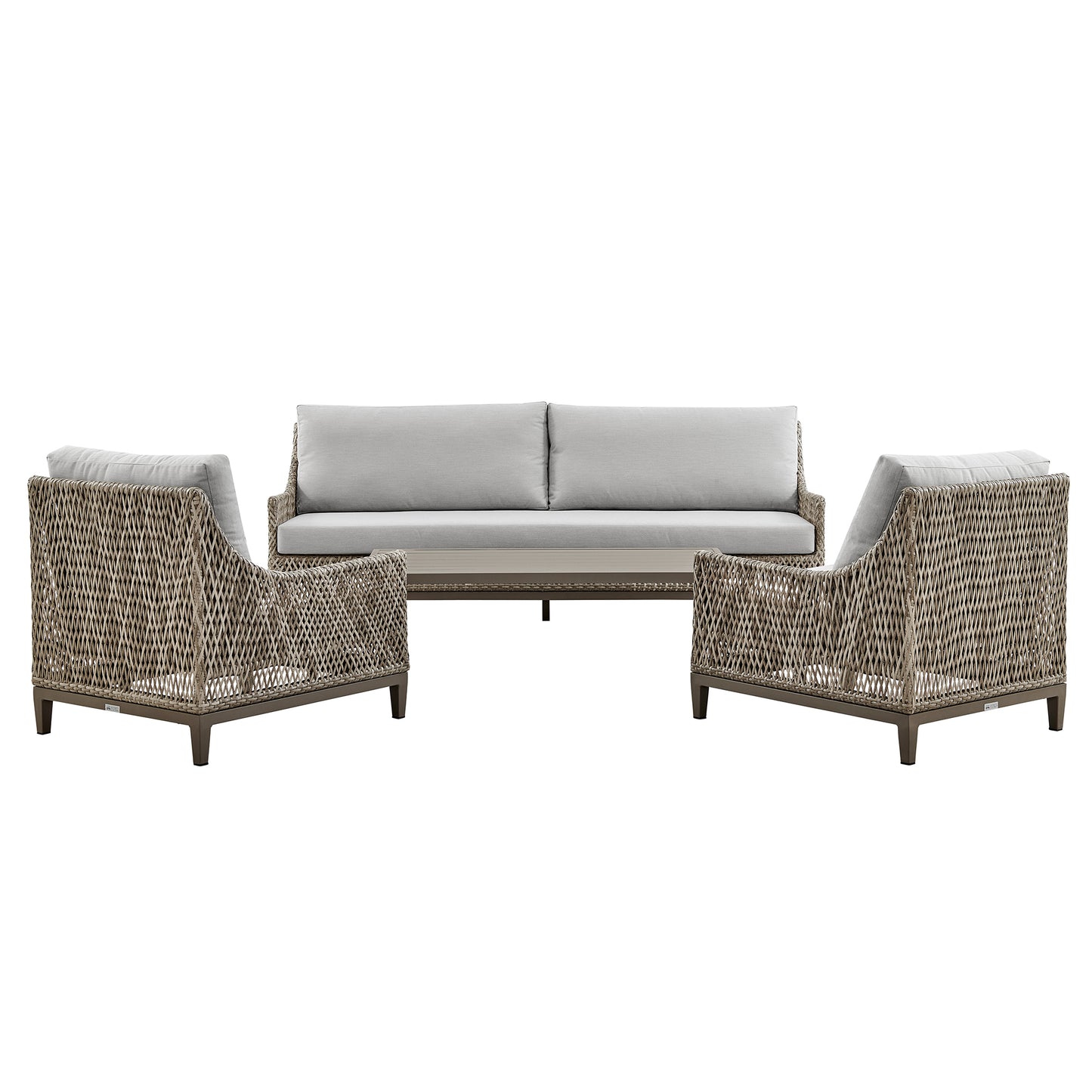 Silvana 4 Piece Outdoor Gray Fabric and Wicker Conversation Set By Armen Living | Outdoor Sofas, Loveseats & Sectionals | Modishstore - 2