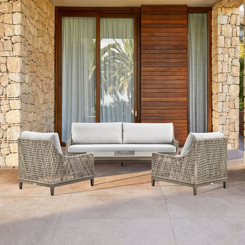 Silvana 4 Piece Outdoor Gray Fabric and Wicker Conversation Set By Armen Living | Outdoor Sofas, Loveseats & Sectionals | Modishstore