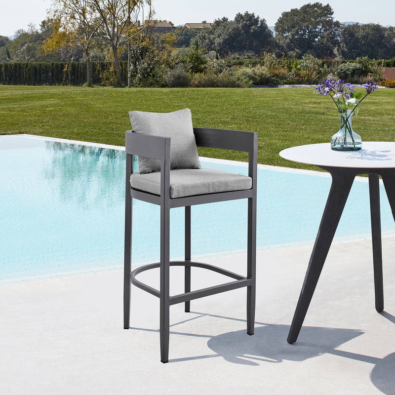 Argiope Outdoor Patio Counter Height Bar Stool in Aluminum with Grey Cushions By Armen Living | Bar Stools | Modishstore