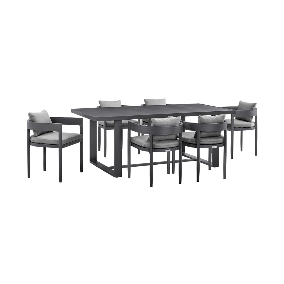 Argiope Outdoor Patio 7-Piece Dining Table Set in Aluminum with Grey Cushions By Armen Living | Outdoor Dining Sets | Modishstore - 2
