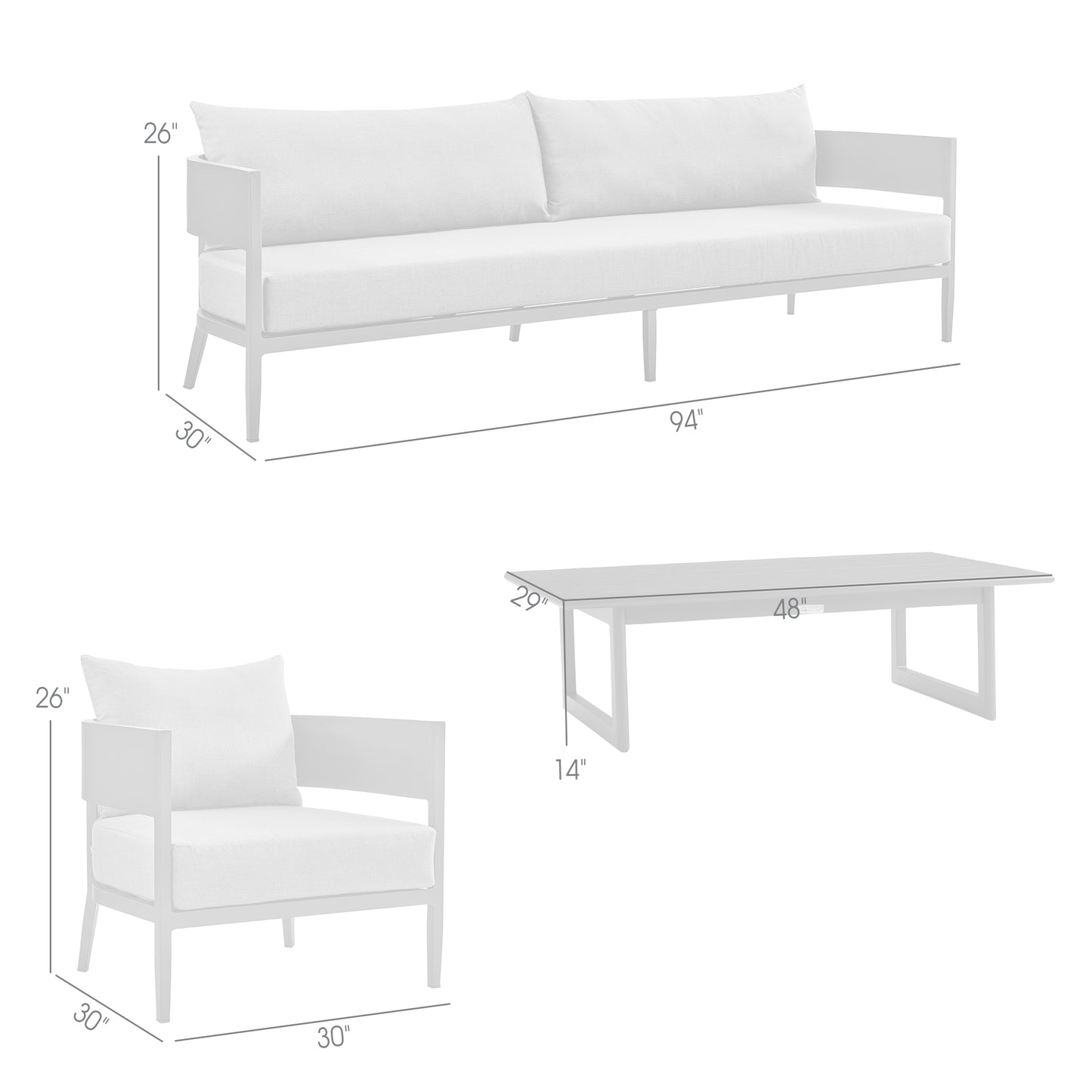 Argiope 4 Piece Outdoor Dark Gray Aluminum & Fabric Outdoor Conversation Set By Armen Living | Outdoor Sofas, Loveseats & Sectionals | Modishstore - 9